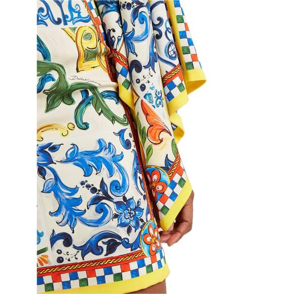 NWT Dolce & Gabbana White Yellow Majolica print Silk Charmeuse Dress IT 40 S - Picture 8 of 12